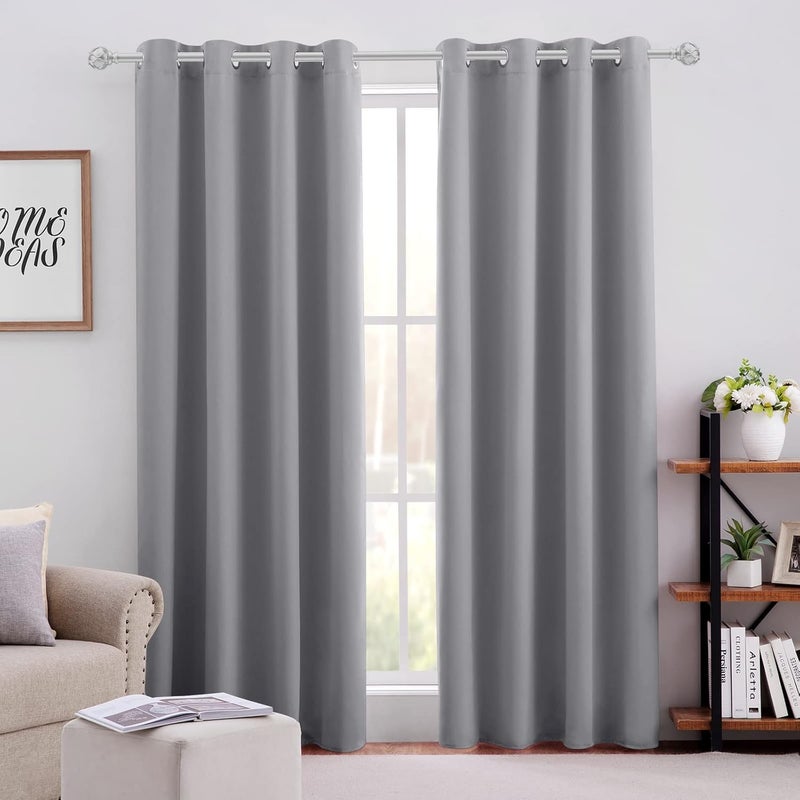 HOMEIDEAS ستائر تعتيم HOMEIDEAS لغرفة النوم 52 × 84 بوصة مجموعة من لوحين رمادي فاتح/رمادي ستائر تعتيم الغرفة/ستائر، ستائر نافذة عازلة للصوت حرارية مع حلقات للغرفة المعيشية - Image 1
